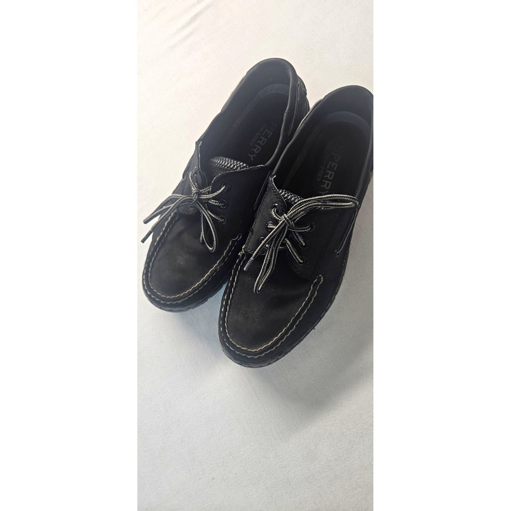 Sperry Top-Sider Mens Black Leather Lace Up Boat Shoes Size 9M STS13114